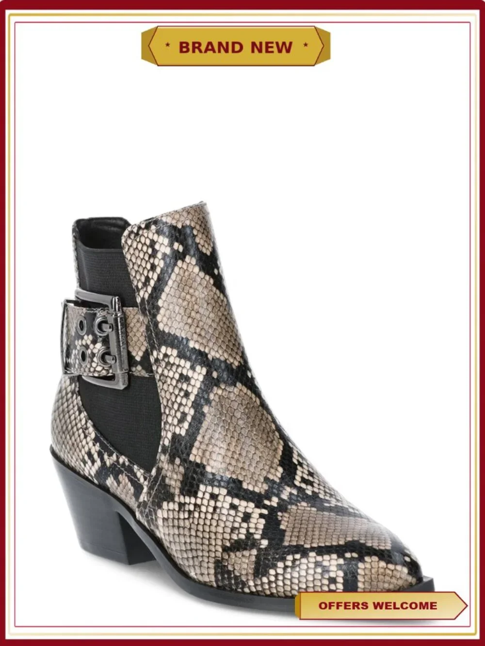 Faux Leather Moto Ankle Booties Buckle Stacked Heel Zipper